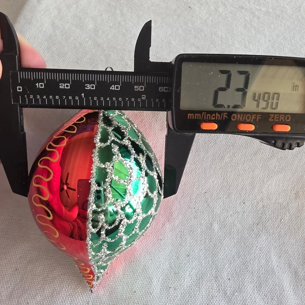 Vintage Glass Christmas Ornaments Red Green 2 Indent + 1 Teardrop Set of 3 Total